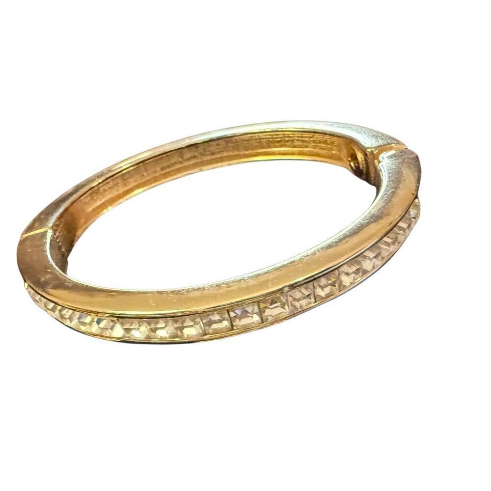 Art Deco Vintage Hinged Bangle Bracelet With Pave’ Set Rhinestones Vintage